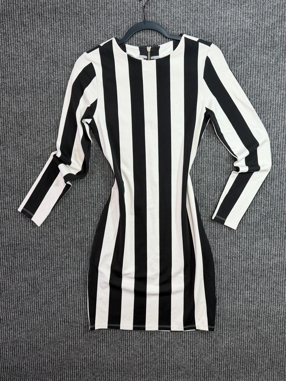 H&M Divided Black & White Vertical Striped Zip-Back Bodycon Dress - Size 10
